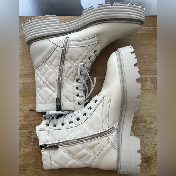 La Canadienne Yasmine Quilted Combat Boot In Bone Leather Size 8.5 New - Picture 6 of 12